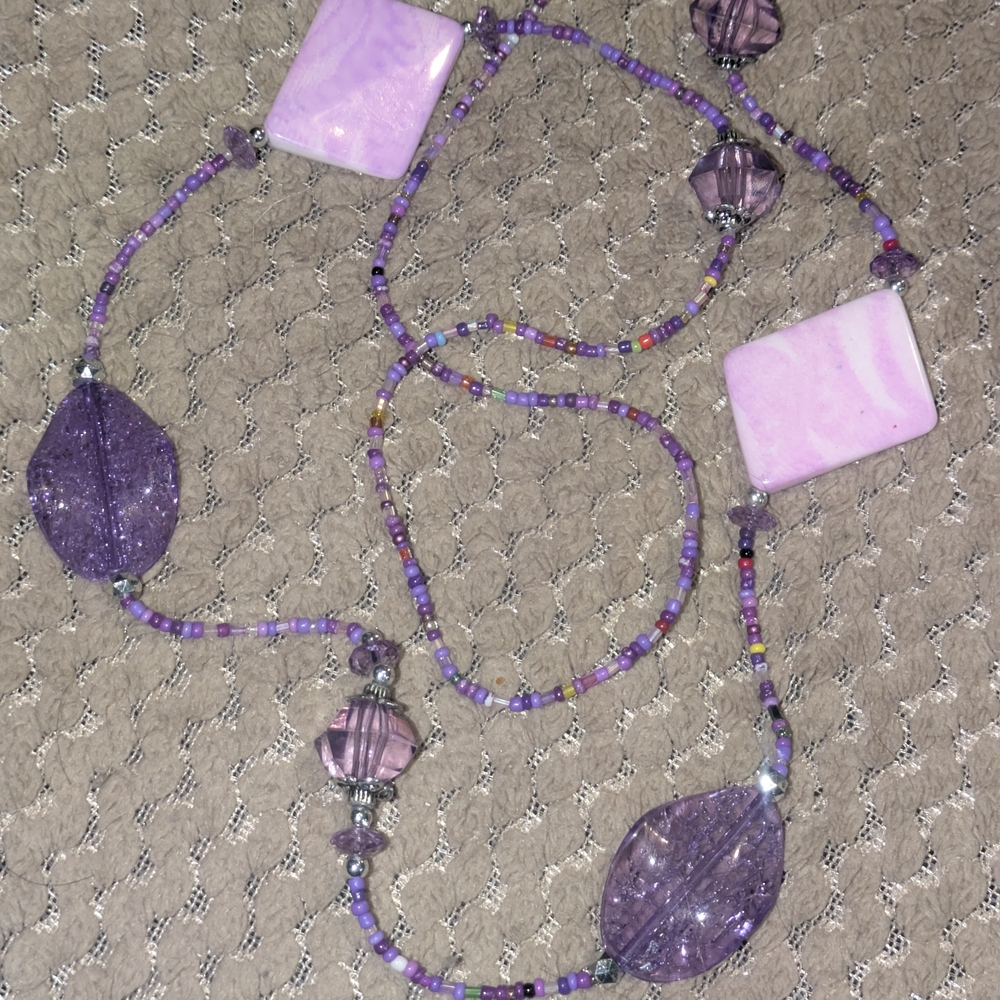 Purple and Pink Beaded Necklace